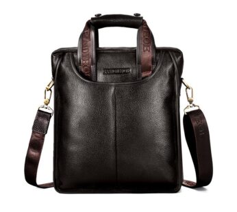 Padieoe Men Premium Cowhide Leather Business Handbag Crossbody Briefcase Brown